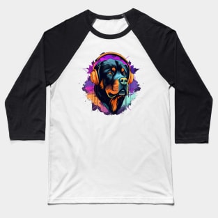 Rottweiler wears headphones - synth wave style Baseball T-Shirt